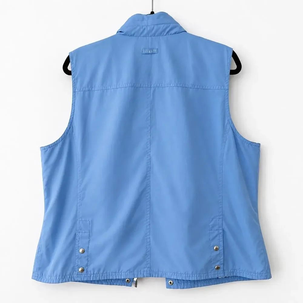 Liz Golf Vest XL Periwinkle Blue Hidden Hood Plaid Lined Snap Zip Golf Vest - Picture 6 of 9